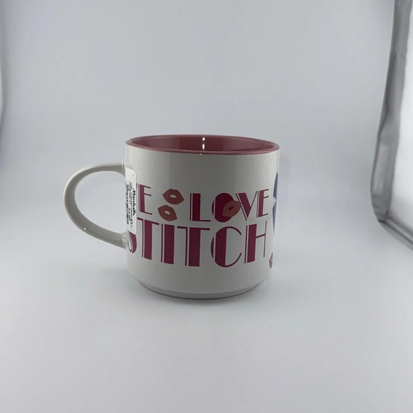 NWT DISNEY LILO & STITCH KISSES VALENTINE’S DAY COFFEE/TEA CUP/MUG PINK - Picture 1 of 6